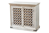Antique Indian Brass Work Hand Carved Solid Wooden Cabinet White 108x45x98cm A0118  -